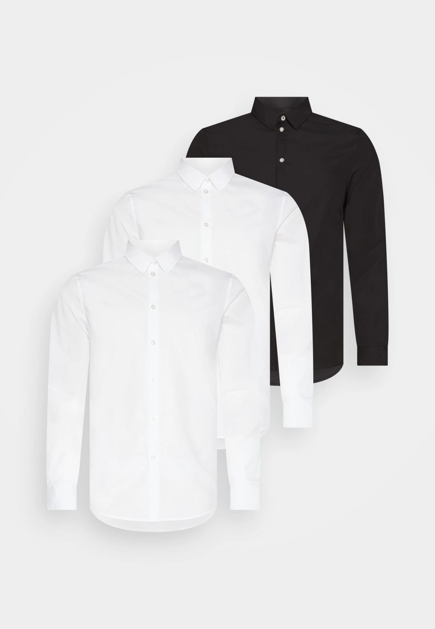 Pier One 3 Pack - Camisa Elegante - White/White/Black 3 Pier One 3 Pack - Camisa Elegante - White/White/Black